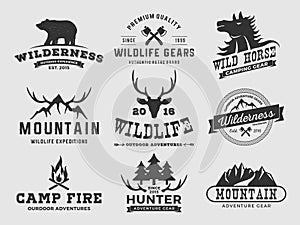 Set of outdoor wilderness adventure and mountain badge logo, emblem logo, label design | Vector illustration resize-able and free