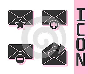 Set Outgoing mail, Envelope with star, Delete envelope and Received message concept icon. Vector