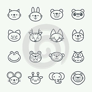 Set of outline animal icons. Thin line style animal icons