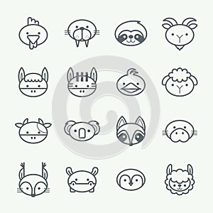 Set of outline animal icons. Thin line style animal icons set 2