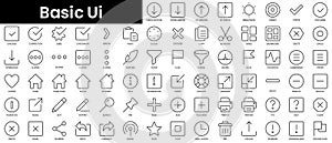 Set of outline basic ui icons. Minimalist thin linear web icon set. vector illustration