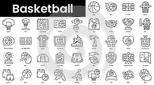 Set of outline basketball icons. Minimalist thin linear web icon set. vector illustration