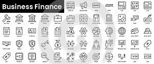 Set of outline business finance icons. Minimalist thin linear web icon set. vector illustration