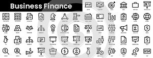 Set of outline business finance icons. Minimalist thin linear web icon set. vector illustration