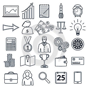 Set of outline business icons