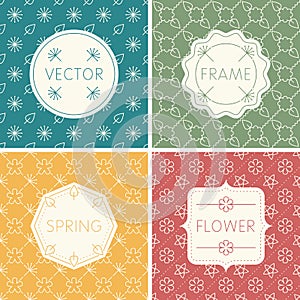 Set of outline design frames on seamless backgrounds with flowers.