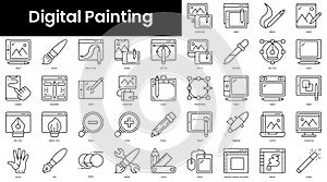 Set of outline digital painting icons. Minimalist thin linear web icon set. vector illustration