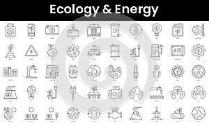 Set of outline ecology and energy icons. Minimalist thin linear web icon set. vector illustration