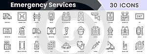 Set of outline emergency services icons. Minimalist thin linear web icon set. vector illustration
