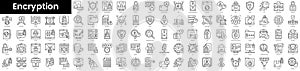 Set of outline encryption icons. Minimalist thin linear web icon set. vector illustration