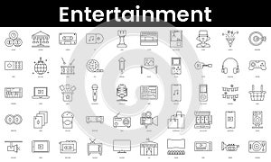 Set of outline entertainment icons. Minimalist thin linear web icon set. vector illustration