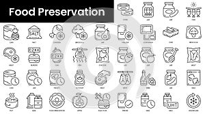 Set of outline food preservation icons. Minimalist thin linear web icon set. vector illustration