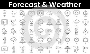 Set of outline forecast and weather icons. Minimalist thin linear web icon set. vector illustration