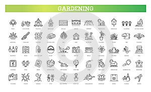 Set of outline gardening and landscaping icons
