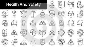 Set of outline health and safety icons. Minimalist thin linear web icons bundle. vector illustration