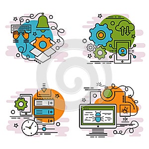 Set of outline icons of Cyber Attack.