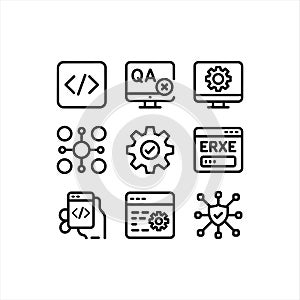 Software Development, QA Testing and Cybersecurity Outline Icons Set