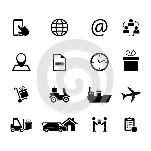 Set of outline icons about online shopping and delivery. Simple black symbols. Vector illustration. EPS 10