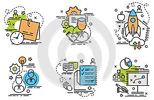 Set of outline icons of Planning.