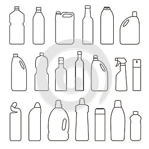 Set of outline illustration bottles, cans, container