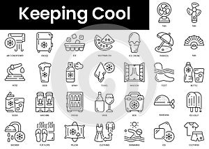 Set of outline keeping cool icons. Minimalist thin linear web icon set. vector illustration