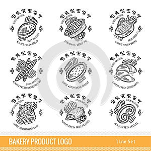 Set of outline kind bakery product logo. Labels for different bread isolated