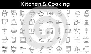 Set of outline kitchen and cooking icons. Minimalist thin linear web icon set. vector illustration