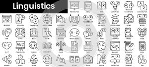 Set of outline linguistics icons. Minimalist thin linear web icon set. vector illustration