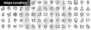 Set of outline maps location icons. Minimalist thin linear web icon set. vector illustration