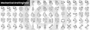 Set of outline mechanical and engineer icons. Minimalist thin linear web icon set. vector illustration