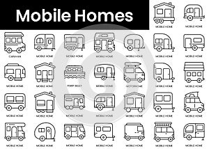 Set of outline mobile homes icons. Minimalist thin linear web icon set. vector illustration