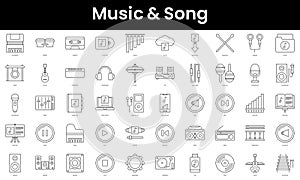 Set of outline music and song icons. Minimalist thin linear web icon set. vector illustration