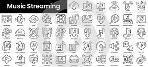 Set of outline music streaming icons. Minimalist thin linear web icon set. vector illustration