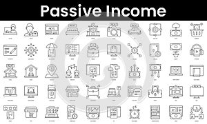 Set of outline passive income icons. Minimalist thin linear web icon set. vector illustration