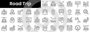 Set of outline road trip icons. Minimalist thin linear web icon set. vector illustration