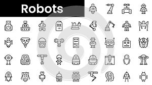 Set of outline robots icons. Minimalist thin linear web icon set. vector illustration