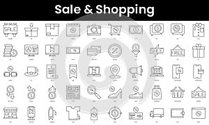 Set of outline sale and shopping icons. Minimalist thin linear web icon set. vector illustration