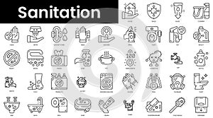 Set of outline sanitation icons. Minimalist thin linear web icon set. vector illustration