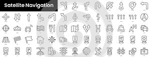 Set of outline satellite navigation icons. Minimalist thin linear web icon set. vector illustration