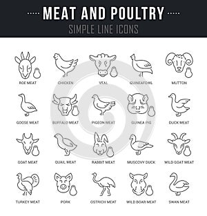 Set Vector Line Icons of Meat and Poultry.