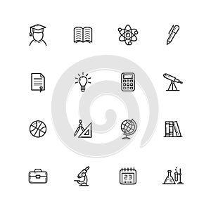 Set of outline simple vector line art icons on the theme of education