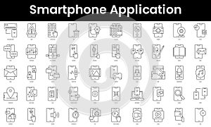 Set of outline smartphone application icons. Minimalist thin linear web icon set. vector illustration