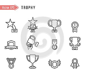 Set of Outline stroke Award and Trophy icons.