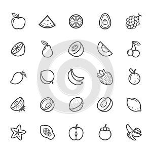 Set of Outline stroke Fruit icon