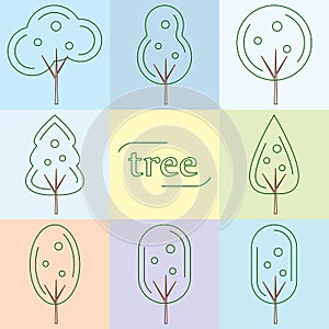 Set outline trees icons