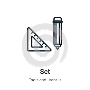 Set outline vector icon. Thin line black set icon, flat vector simple element illustration from editable tools and utensils