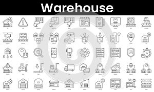 Set of outline warehouse icons. Minimalist thin linear web icon set. vector illustration