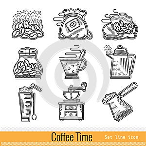 Set of Outline Web Icon. Coffee Time