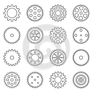 Set of outlines of gear wheels, vector illustration