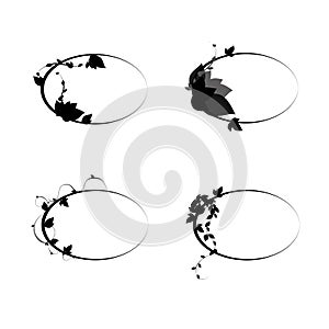 Set of oval frames. black framework with leaves